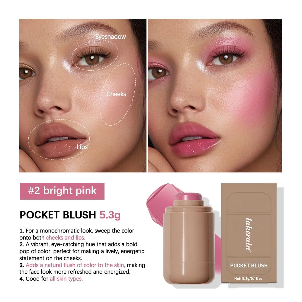 3-In-1 Cheek Lip Tinted Moisture Blush Stick Waterproof