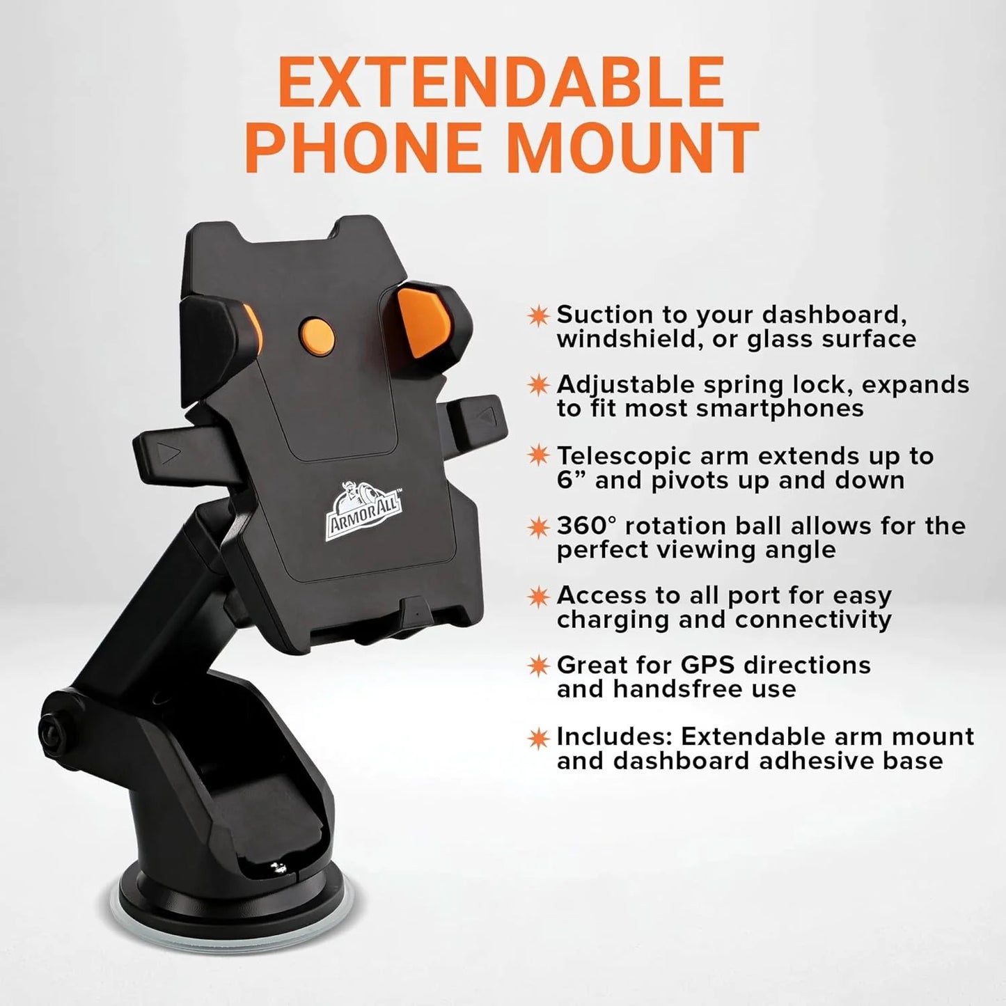 Dashboard Windshield Suction Phone Mount Extendable Arm