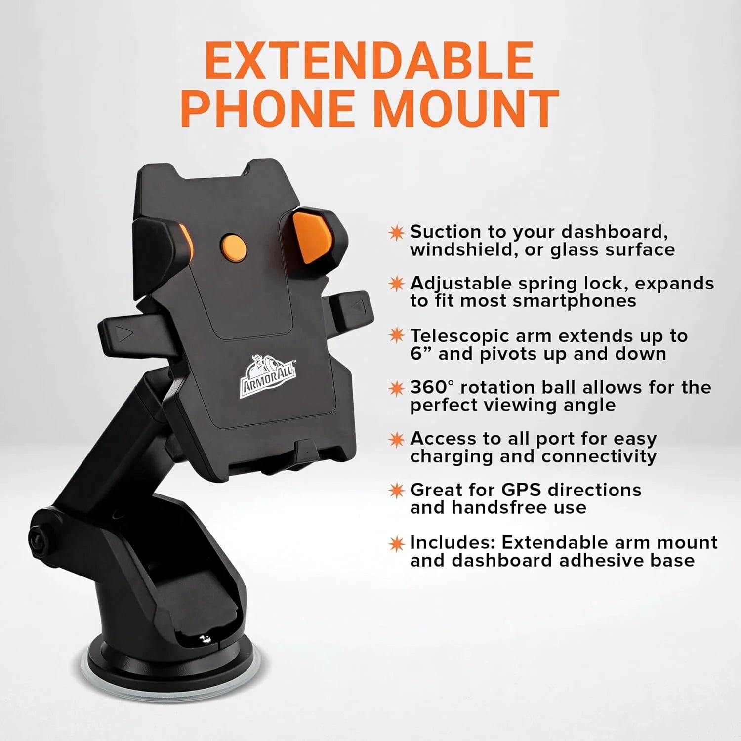 Dashboard Windshield Suction Phone Mount Extendable Arm
