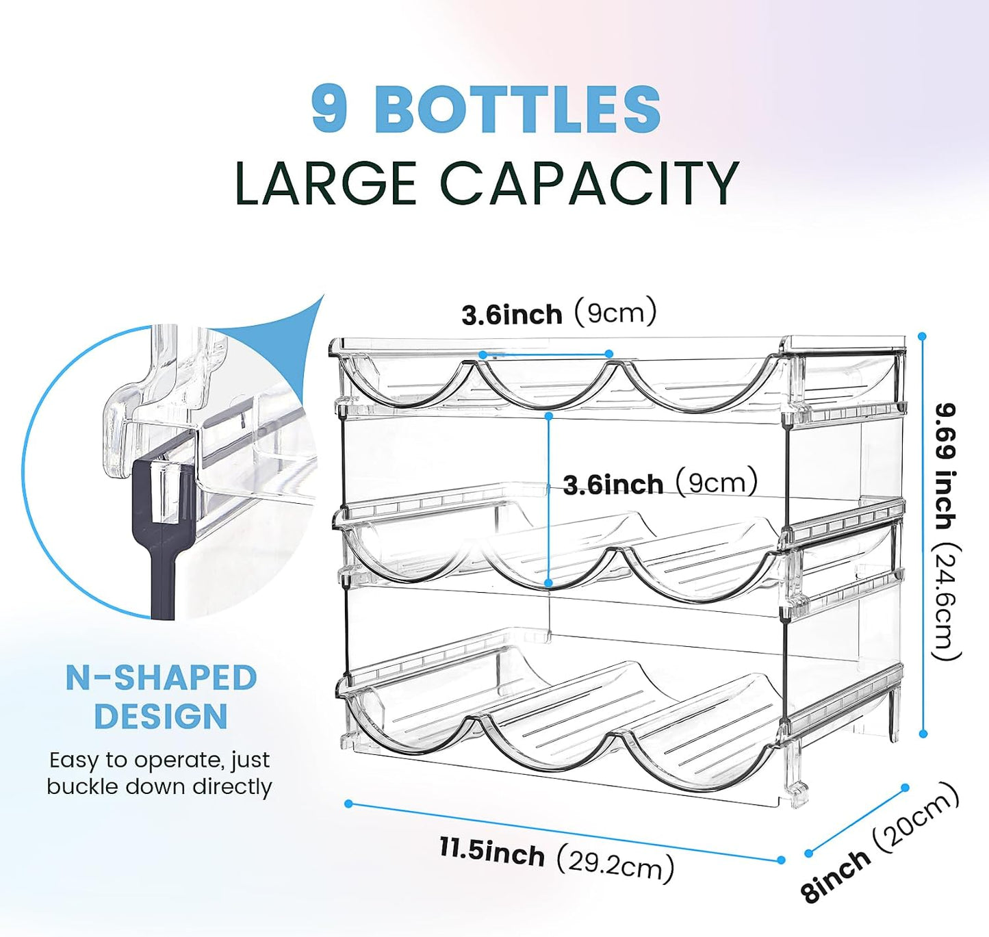 Stackable Water Bottle Organizer – 3-Pack Cabinet & Fridge Rack