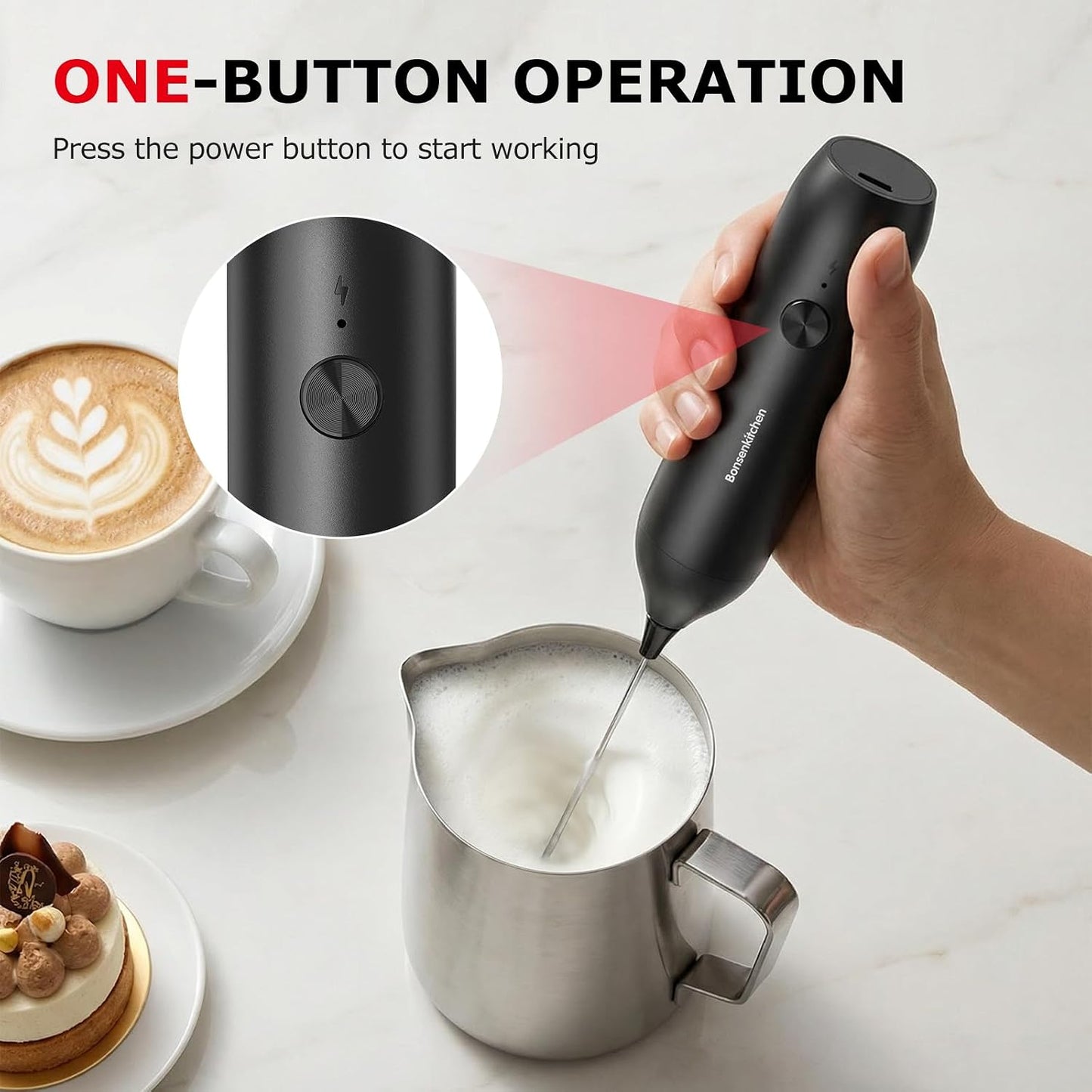 Rechargeable Handheld Milk Frother – USB-C Portable Foam Maker