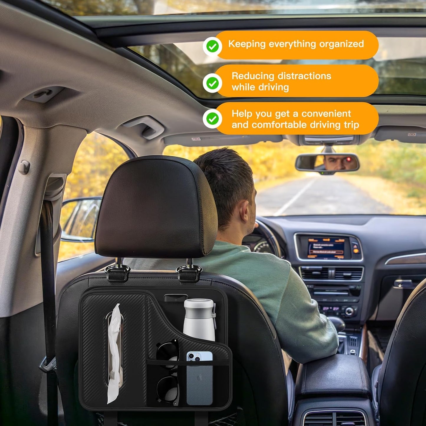 Car Tissue Holder Back Seat Organizer with Cup Holder