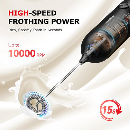 Rechargeable Handheld Milk Frother – USB-C Portable Foam Maker