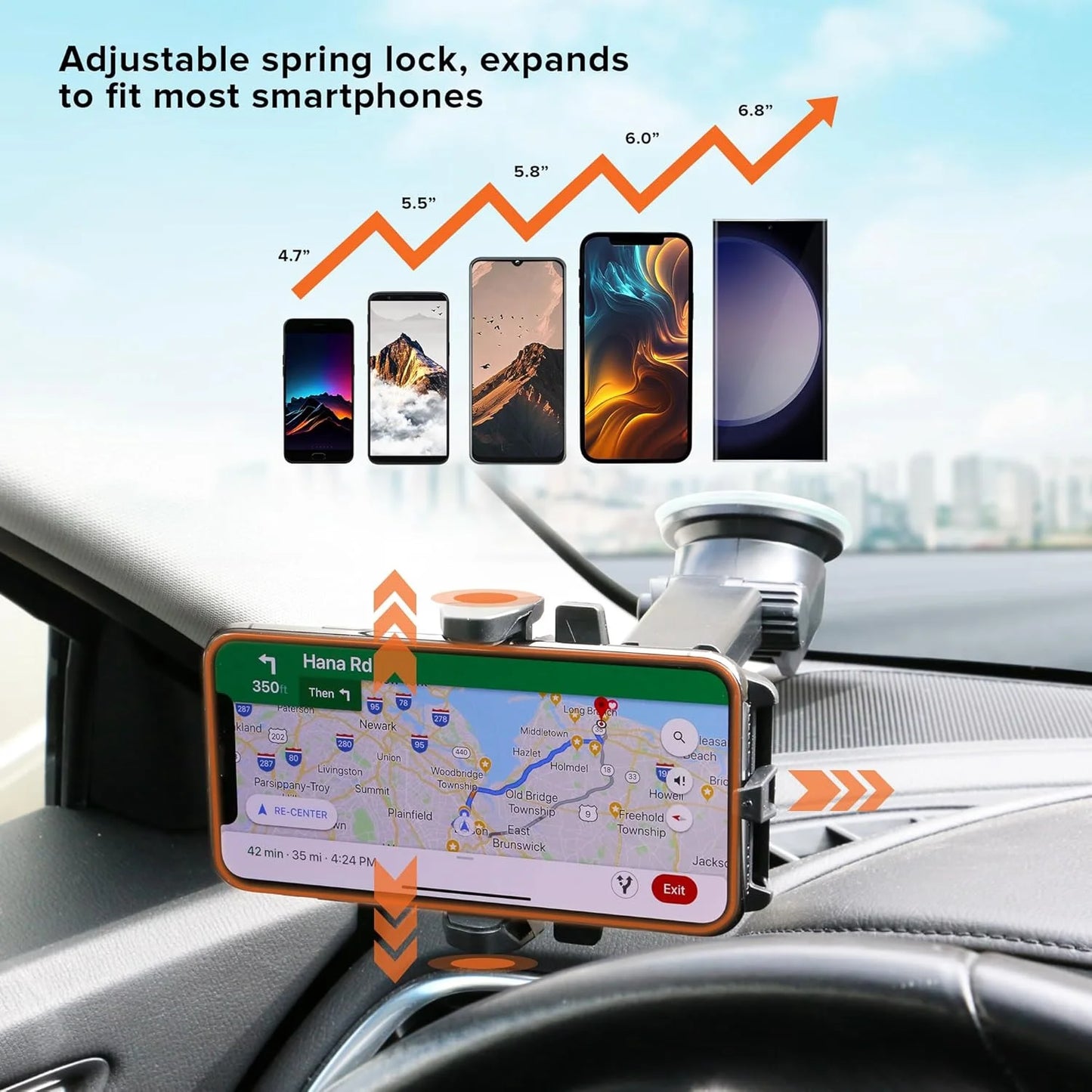 Dashboard Windshield Suction Phone Mount Extendable Arm