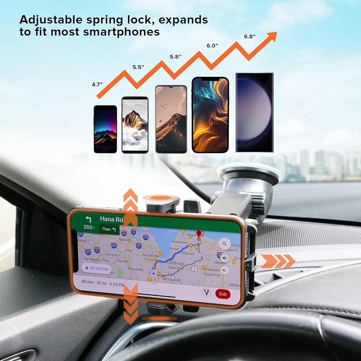 Dashboard Windshield Suction Phone Mount Extendable Arm