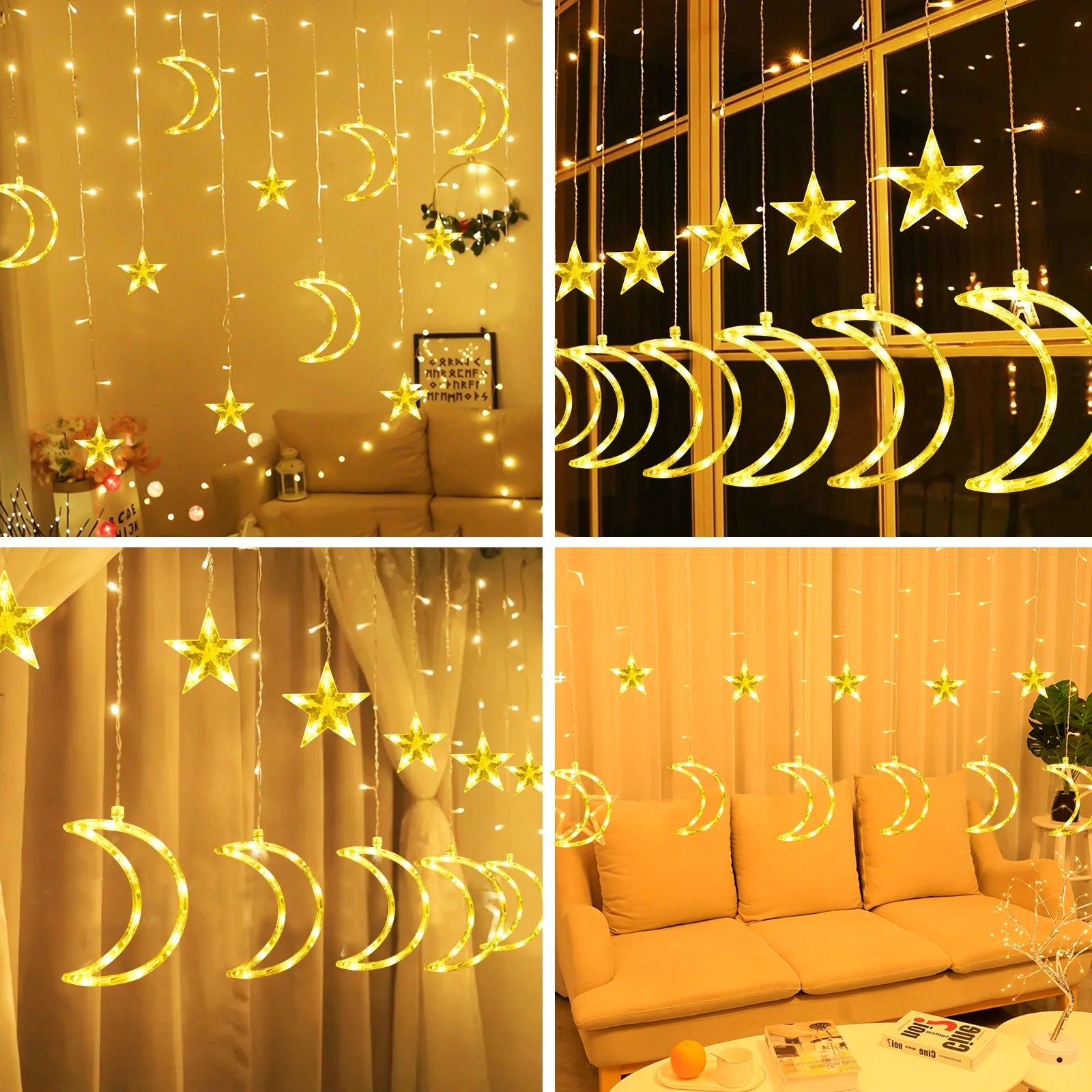 120 LED Curtain String Lights Star and Moon Fairy Lights