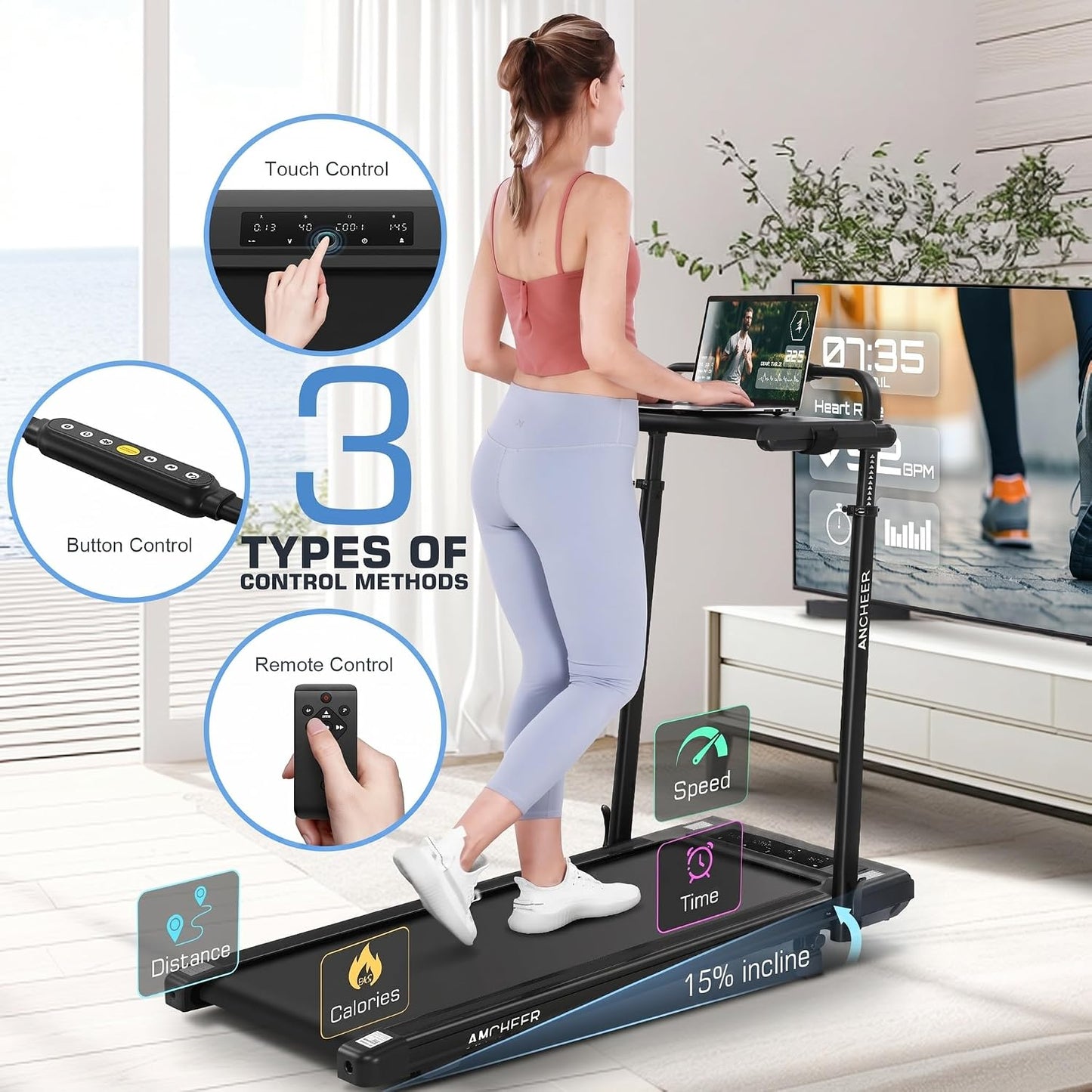 8-In-1 Foldable Under-Desk Treadmill – 15% Incline Walking Pad