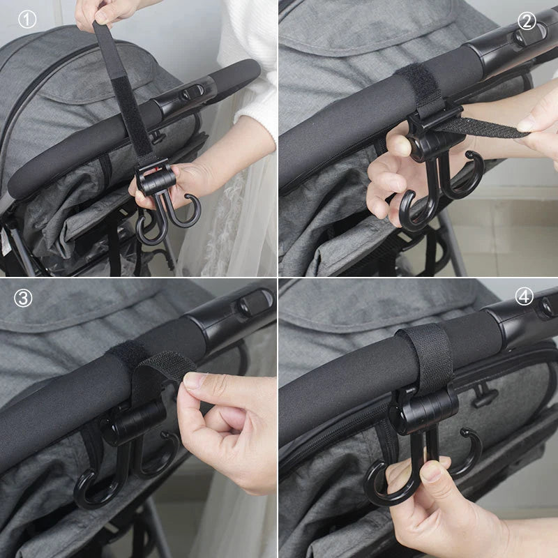 Double Hook Baby Stroller Hanger 360-Degree Rotation
