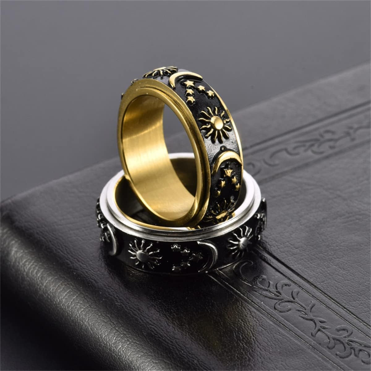 Sun & Moon Fidget Spinner Ring – Stainless Steel Anxiety Relief