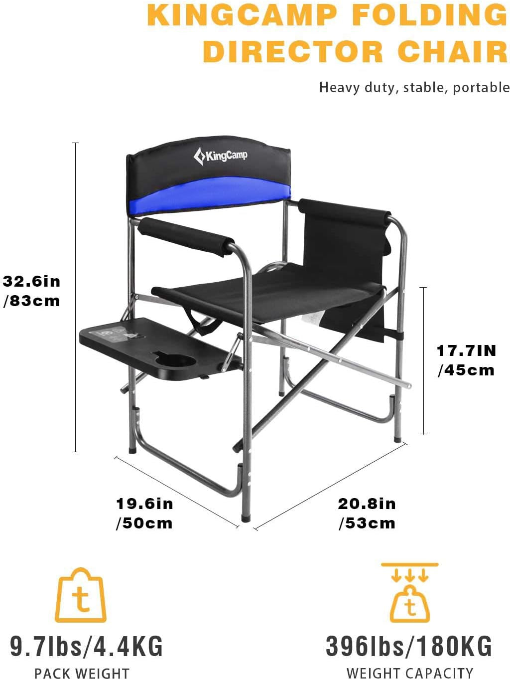 Portable Folding Camping Directors Chair with Side Table