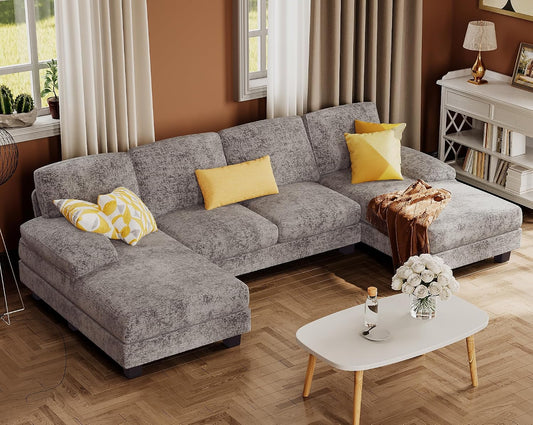 Sectional Couches for Living Room, Chenille, Grey