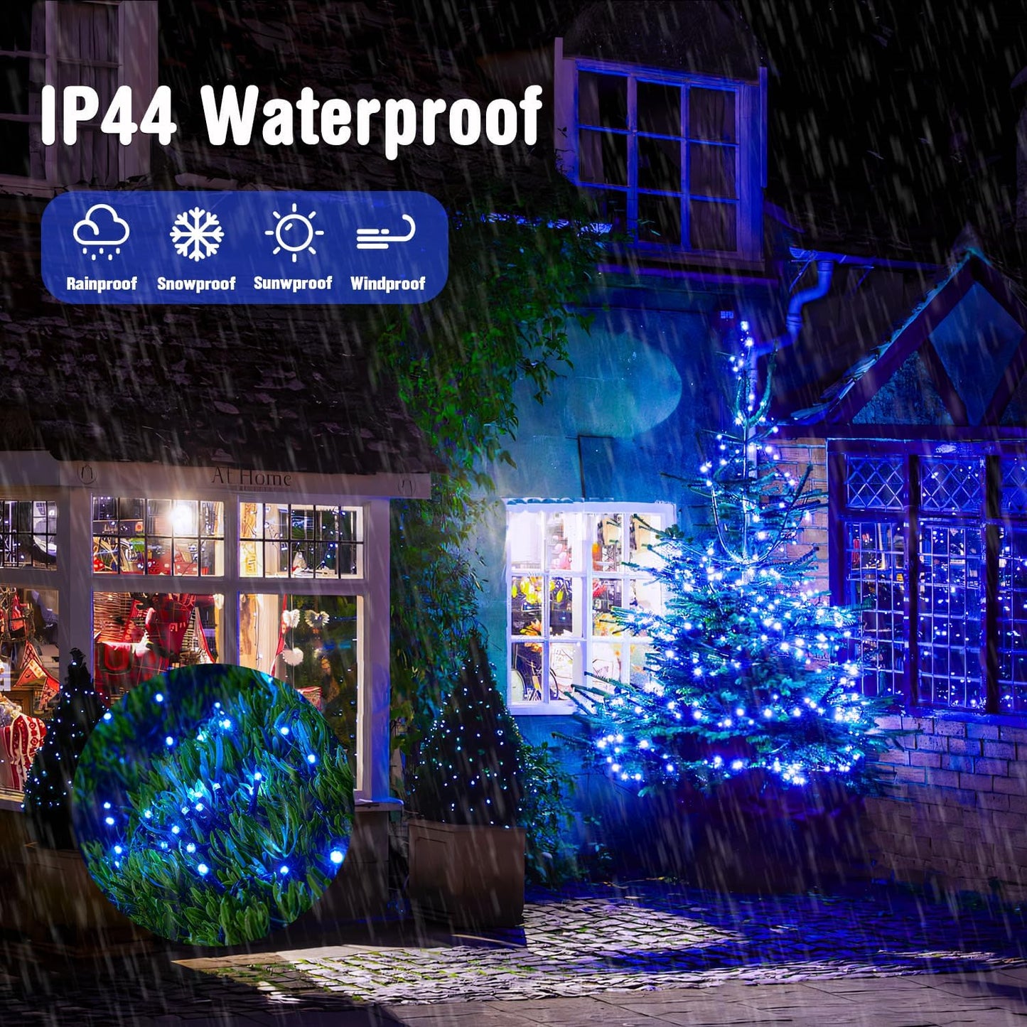 91.5Ft Blue LED String Lights – 8-Mode Indoor/Outdoor Holiday Décor