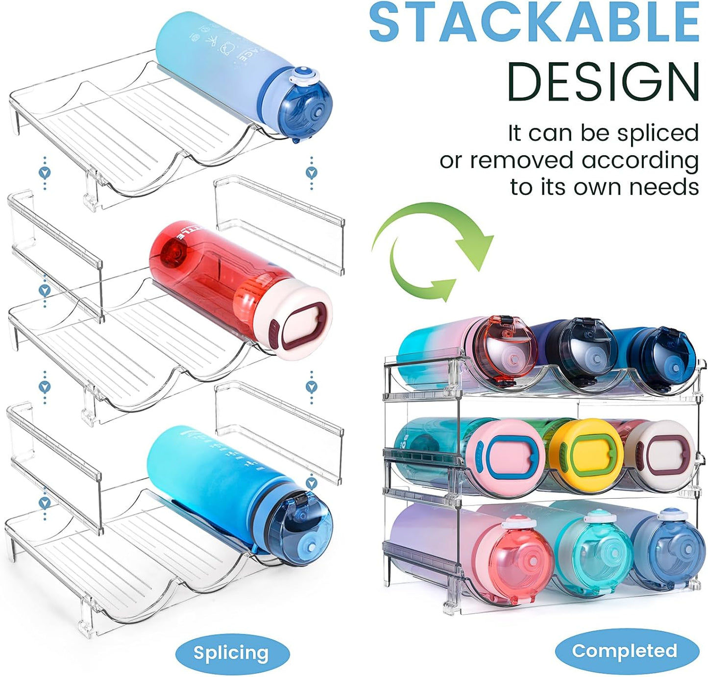 Stackable Water Bottle Organizer – 3-Pack Cabinet & Fridge Rack