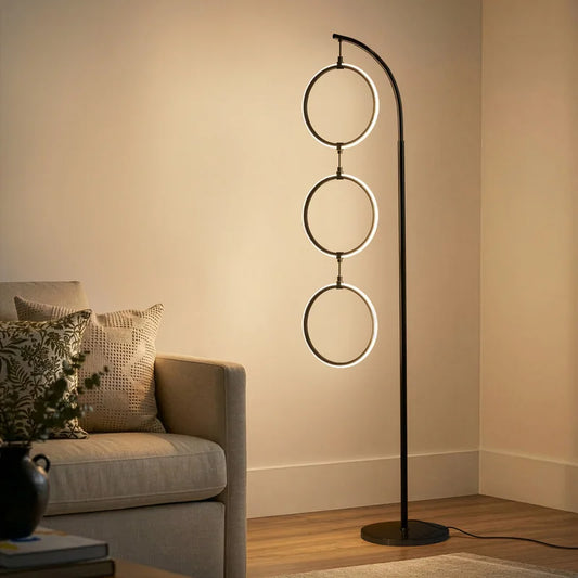 Nova 74 In. Industrial 3 Ring Light LED Super Bright Floor Lamp with 3-Way Dimmer