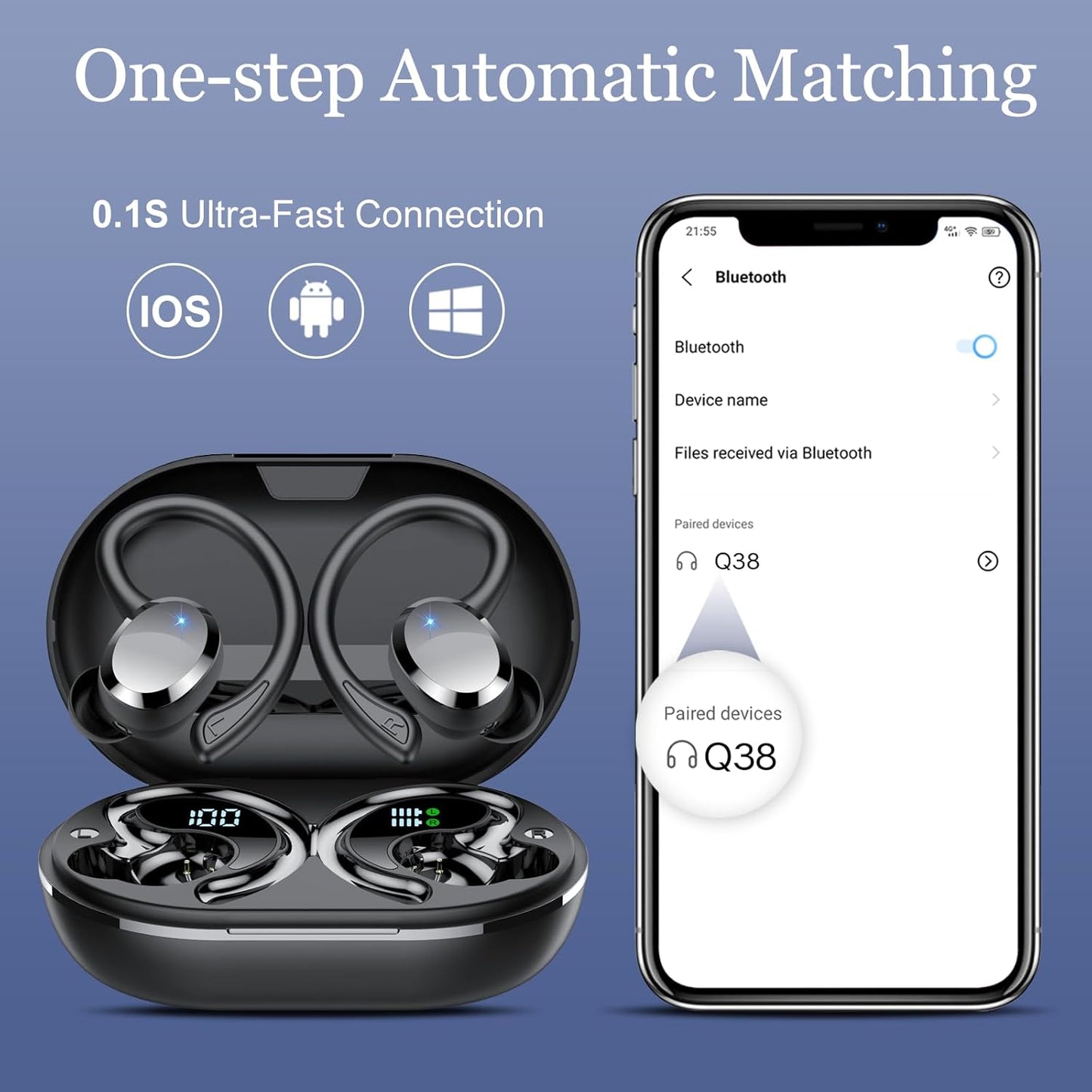Bluetooth 5.4 Wireless Earbuds Hifi Stereo IP7 Waterproof