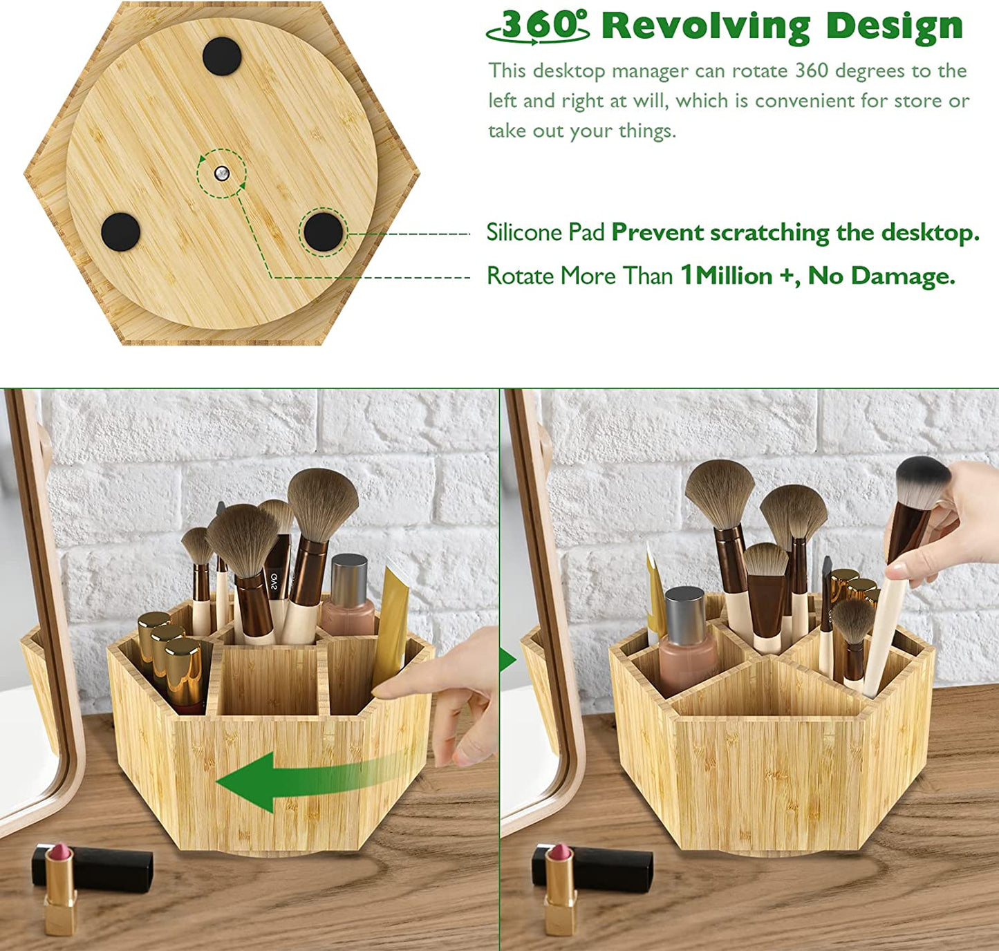 360° Rotating Bamboo Art Supply Organizer – 2-Pack Desk Caddy