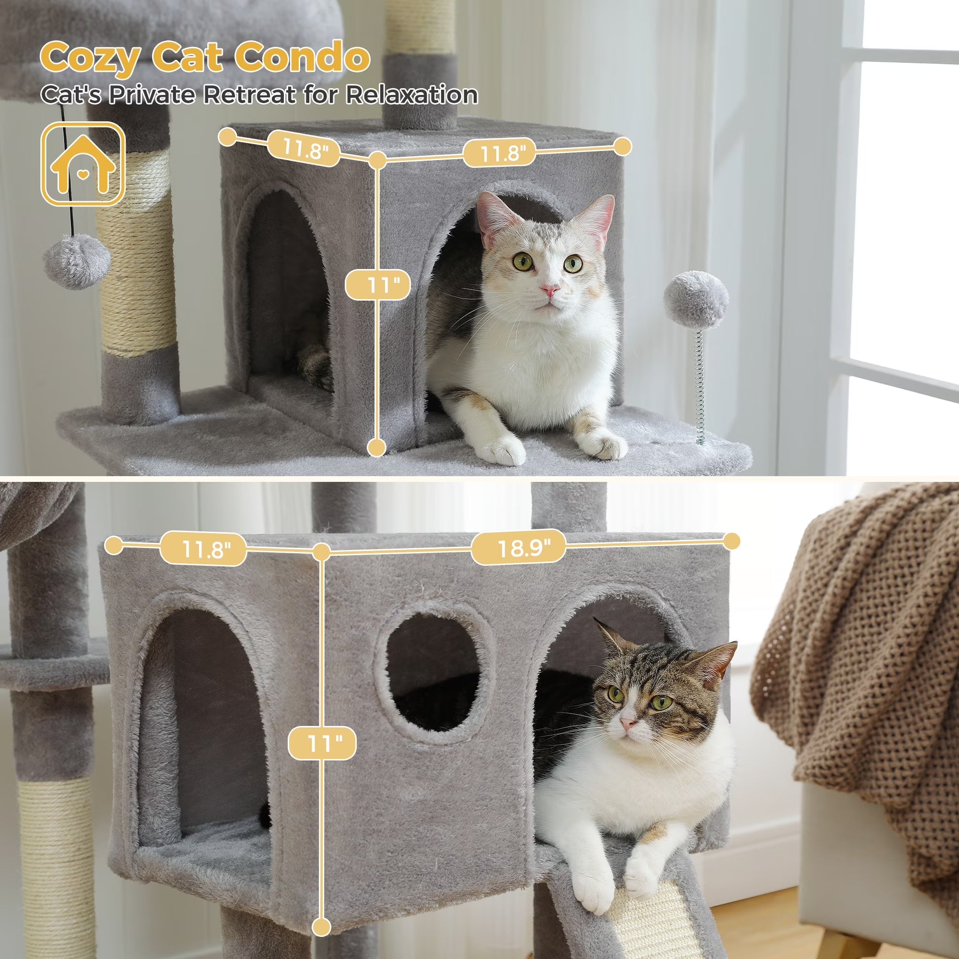 64 Inch Multi-Level Cat Tree Scratching Post Tower