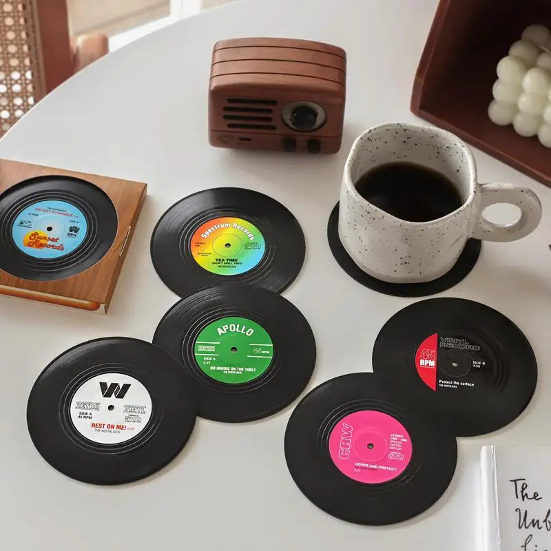 Retro Vinyl Record Anti-Slip Coffee Coaster Set