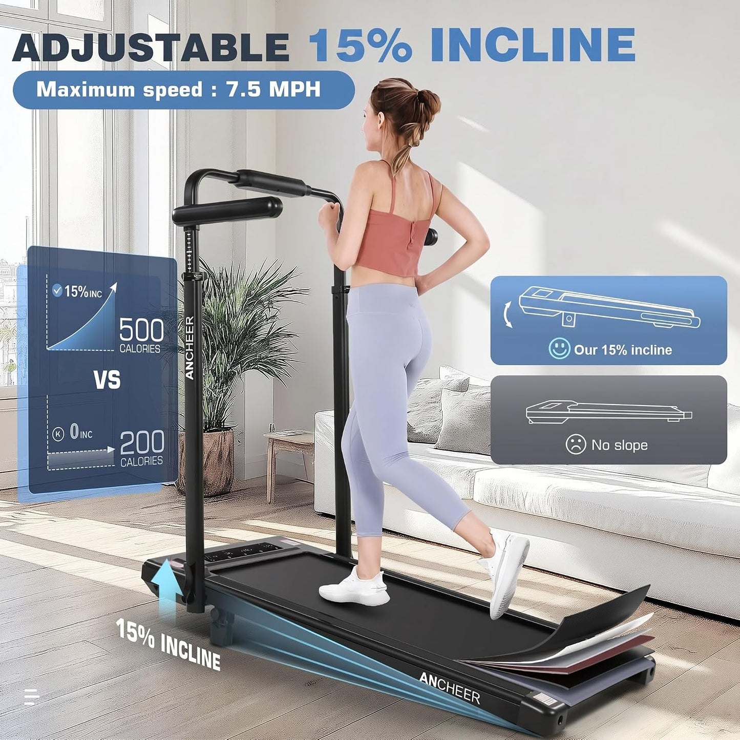 8-In-1 Foldable Under-Desk Treadmill – 15% Incline Walking Pad