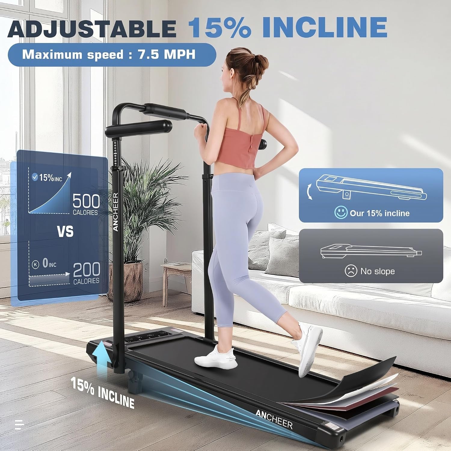 8-In-1 Foldable Under-Desk Treadmill – 15% Incline Walking Pad
